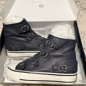 ASH AS - Virgin Black High-Top Sneakers with Buckles